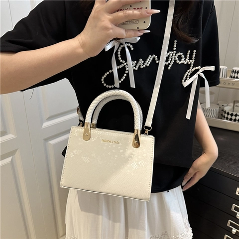 Borsa a Tracolla da Donna alla Moda in Pelle PU con Motivo a Serpente Manico Intrecciato in Stile Coreano Borsa Quadrata Piccola Oro Hardware