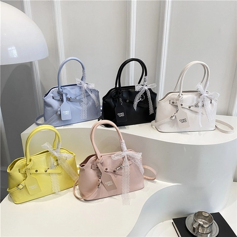 Damen Mode PU Leder Kleine Quadratische Tasche Mit Spitzen Schleife Dekoration Verstellbarer Riemen Vielseitige Umhängetasche
