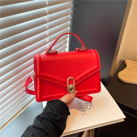 Borsa Quadrata Piccola in Nylon Minimalista Urbana da Donna Estate 2025 Borsa a Tracolla Fashion con Cuciture e Serratura Oro per Uso Quotidiano