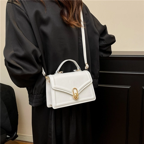 Borsa Quadrata Piccola in Nylon Minimalista Urbana da Donna Estate 2025 Borsa a Tracolla Fashion con Cuciture e Serratura Oro per Uso Quotidiano