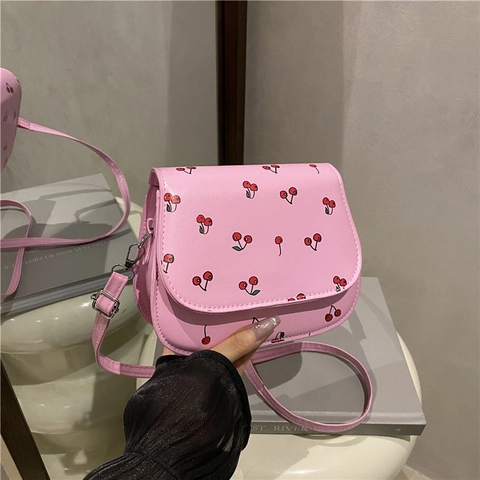 Dames Kersendruk Crossbodytas Kleine Vierkante Tas Met Klep Verstelbare Riem Voor Dagelijks Gebruik