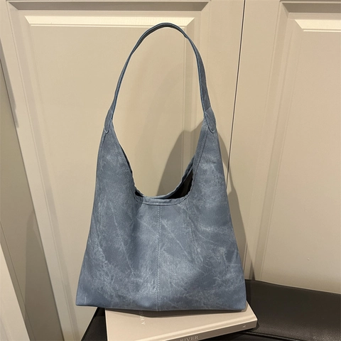 Bolso Tote de Gran Capacidad Vintage para Mujer Color Sólido Cuero PU Esmerilado Bolso de Hombro Casual Hobo Uso Diario