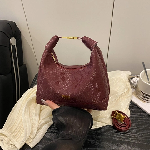 Borsa a Spalla da Donna alla Moda in Pelle PU Trama a Serpente Grande Capacità Borsa a Tracolla Con Fibbia Oro Borsa Sottobraccio