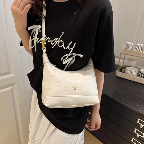 Borsa a Spalla da Donna alla Moda in Pelle PU Trama a Serpente Grande Capacità Borsa a Tracolla Con Fibbia Oro Borsa Sottobraccio