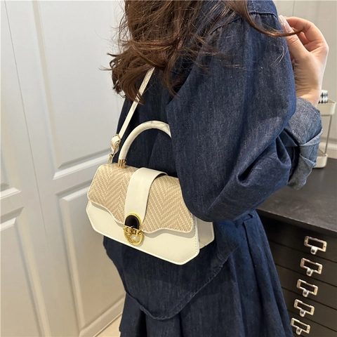 Mode Contrast Kleur Nylon Geweven Schoudertas Vrouwen Minimalistisch Grote Capaciteit Handtas Casual Dagelijks Woon-werkverkeer Tas