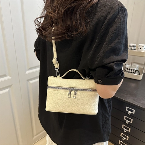 Borsa a Scatola da Donna in Pelle Martellata PU Mini Borsa a Tracolla Con Manico Superiore Doppia Cerniera Borsa alla Moda