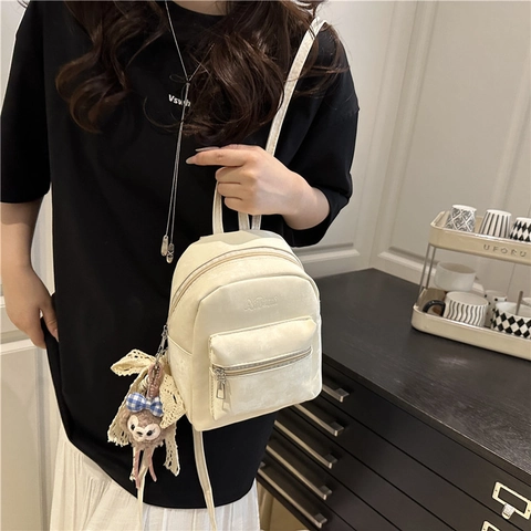 Women Mini Backpack PU Leather Simple Solid Color Commuter Travel Small Bag Fashion School Shoulder Handbag For Ladies Girls