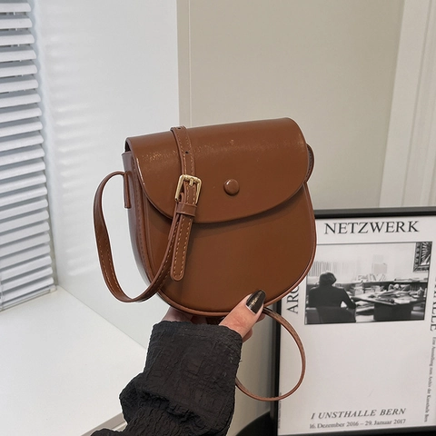Bolso de Bandolera de Silla de Montar de Cuero PU para Mujer Bolso Retro Simple con Solapa Urbano Pequeño Bolso Cuadrado para Móvil