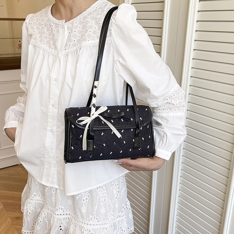 Borsa a Tracolla Dolce Plissettata con Fiocco per Donna Stile Giapponese Motivo a Coniglio in Pelle PU Y2K Borsa Bowling