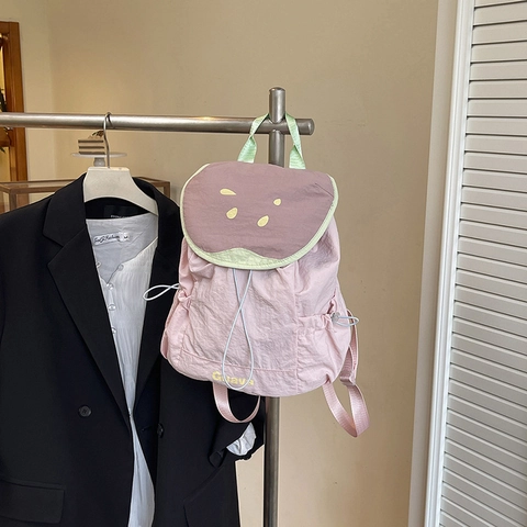 Cute Kids Fruit Pattern Canvas Backpack For Girls Dopamine Summer Style Children Kindergarten Schoolbag Light Drawstring Travel Bag