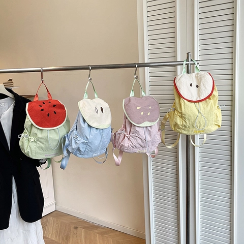 Fruit Theme Nylon Backpack For Students Cute Watermelon Apple Pear Guava Design Casual School Bag For Girls Women