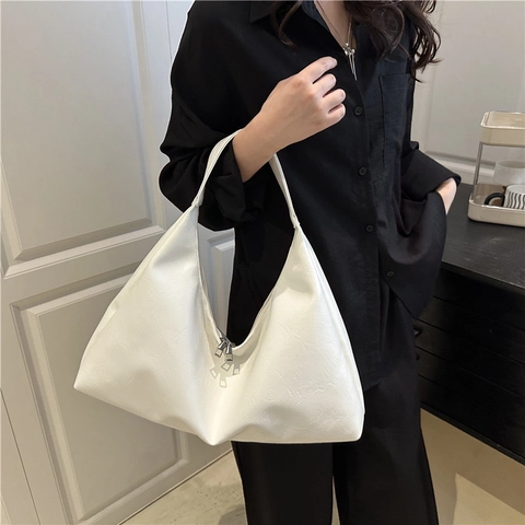Women Large Capacity PU Leather Hobo Shoulder Bag Minimalist Solid Color Soft Surface Tote Bag Daily Commute Fashion Handbag