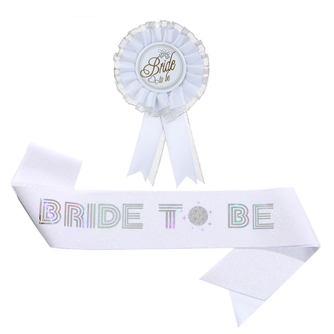 Set Fascia e Spilla Sposa Addio al Nubilato Bianco Olografico Oro Oro Rosa Satin Decorazione Festa Matrimonio