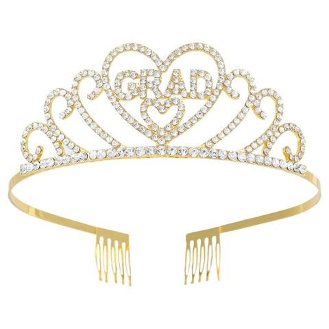 Corona Graduazione Tiara Fascia per Studenti Lega Strass Lettera GRAD Cuore Design Graduazione Festa Accessori per Capelli