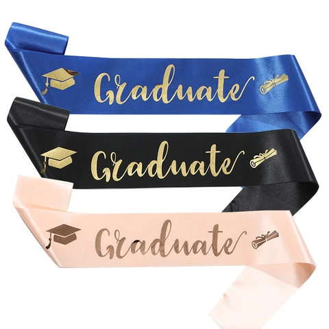 I Graduated Graduation Sash Letter Print Polyester Satin Ribbon Ceremonial Party Decoration Unisex Student Gift