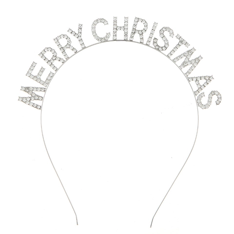Cerchietto con Lettere Merry Christmas in Strass Lega Metallica Accessorio Capelli per Festa Festiva Donna Unisex Natale