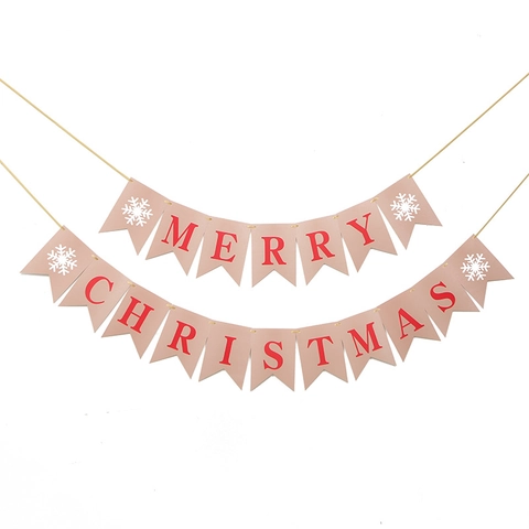 Merry Christmas Banner Happy New Year Garland Hanging Decoration Holiday Party Home Wall Bunting Flags Paper Ornaments