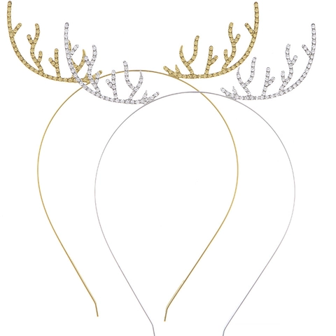 Christmas Antler Headband Rhinestone Alloy Deer Horn Hair Hoop Festival Hair Accessories For Women Kids Wedding Party Decoration