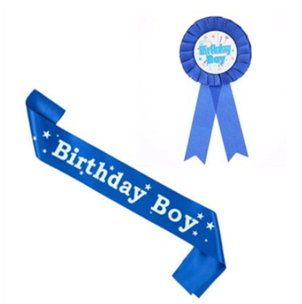 Fascia Rosa Blu Birthday Girl Boy e Distintivo a Rosetta per Decorazione Festa Bambini Baby Shower Fascia in Satin