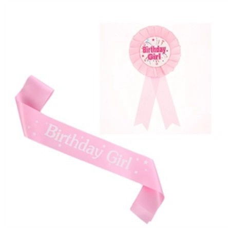 Fascia Rosa Blu Birthday Girl Boy e Distintivo a Rosetta per Decorazione Festa Bambini Baby Shower Fascia in Satin