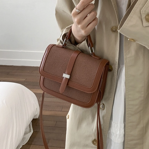 Women Spliced PU Leather Shoulder Bag Rhinestone Square Crossbody Bag With Handle Fashion Handbag For Daily Work Party