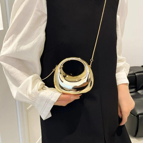 Mini Bolso De Noche Media Luna Bolso De Mano PU Metálico Espejo Con Correa De Cadena Bolso De Fiesta Para Mujer
