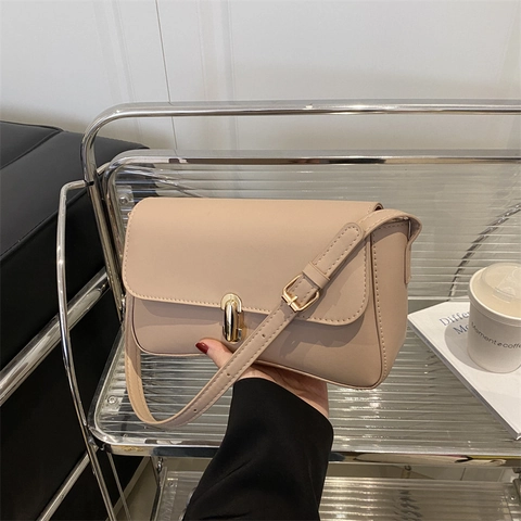 Borsa Sottoascellare da Donna in Pelle PU Retro Francese Con Serratura Dorata Piccola Borsa a Tracolla Quadrata per Ufficio Quotidiano