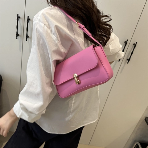 Borsa Sottoascellare da Donna in Pelle PU Retro Francese Con Serratura Dorata Piccola Borsa a Tracolla Quadrata per Ufficio Quotidiano