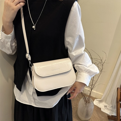 Women Vintage PU Leather Shoulder Bag Retro Letter Print Small Square Crossbody Bag Underarm Flap Bag Fashion Daily Handbag