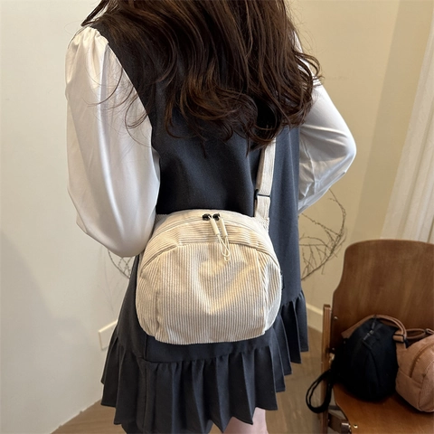 Borsa a Tracolla da Donna in Velluto a Coste Grande Capacità Tinta Unita Con Cerniera Crossbody Bag Vintage Street Style Casual Pendolare Hobo Bag