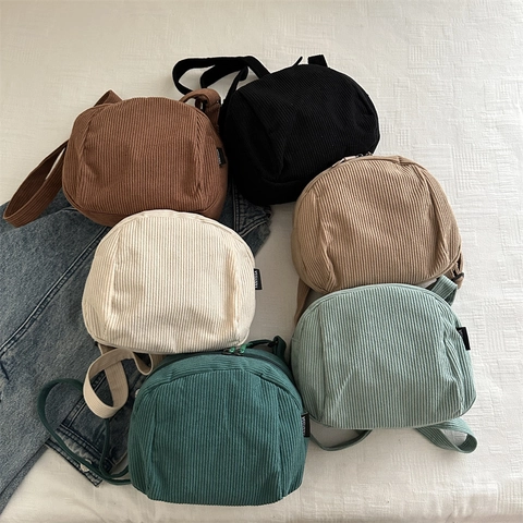 Bolso de Hombro de Pana para Mujer Color Sólido Forma de Concha Bandolera Casual Minimalista Japonés Bolso Pequeño