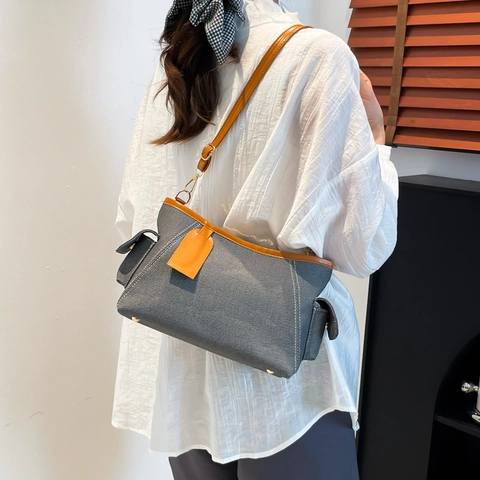 Damen Große Kapazität Umhängetasche PU Leder Urban Minimalistisch Pendeln Achseltasche Mit Ziernähten Mode Handtasche