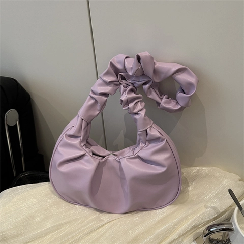 Bolso de Axila de Nube Plisado para Mujer Minimalista de Cuero PU Fruncido Bolso de Hombro Hobo Chic Color Sólido Bolso de Moda