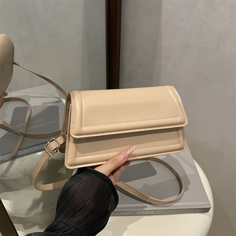 Bolso de Hombro de Cuero PU Minimalista Urbano para Mujer Color Sólido Cuadrado Cruzado Con Detalle de Costura Bolso Diario