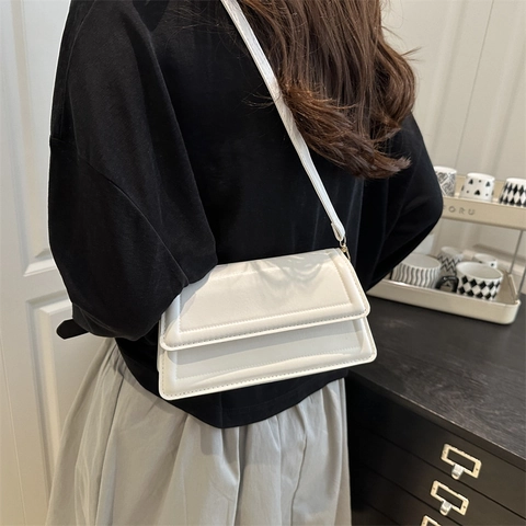 Bolso de Hombro de Cuero PU Minimalista Urbano para Mujer Color Sólido Cuadrado Cruzado Con Detalle de Costura Bolso Diario