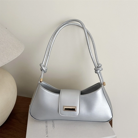 Women French Vintage PU Leather Baguette Bag Large Capacity Underarm Shoulder Bag With Knot Strap Metal Buckle For Commute