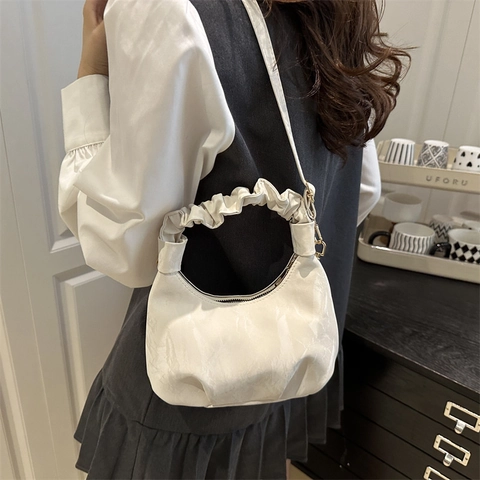 Borsa a Spalla Nuvola Pieghettata di Tendenza per Donna Borsa a Mano con Manico Scrunchie in Pelle PU Retro Crossbody
