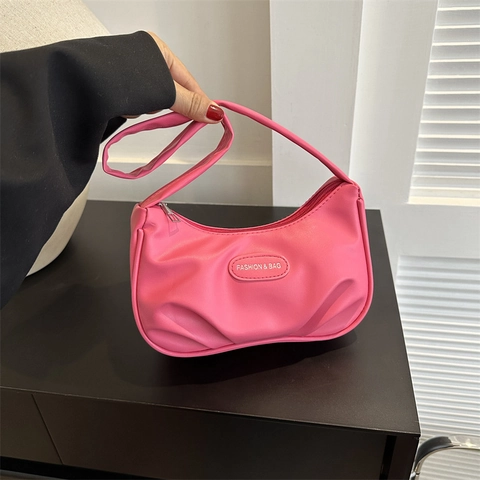 Women Korean Fashion Ruched PU Leather Underarm Bag Large Capacity Casual Solid Color Pleated Shoulder Bag Hobo Bag