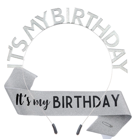 It's My Birthday Glitter Sash And Alloy Crown Headband For Women Girls Birthday Party Celebrations Decorations Accessories