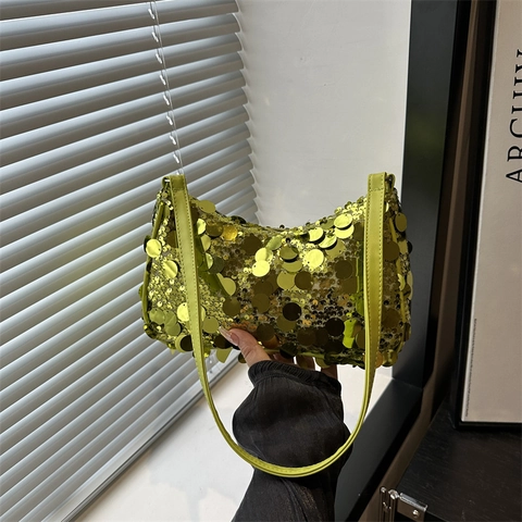 Borsa Sottoascellare da Donna in Paillettes Moda Luccicante Y2K Borsa a Spalla da Festa Grande Capacità Hobo Bag Chic