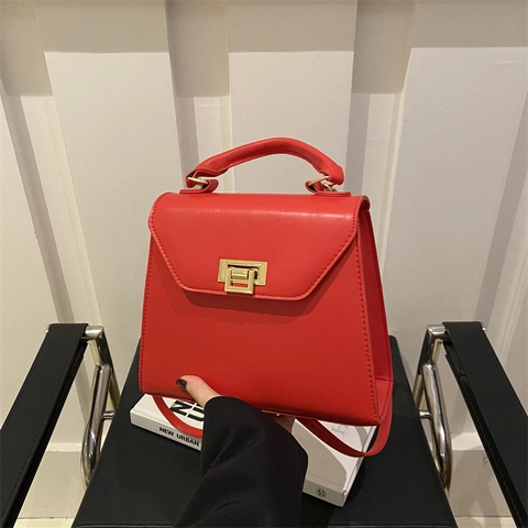 Vintage Large Capacity Solid Color Nylon Shoulder Bag Metal Lock Simple Handbag Crossbody Square Bag Daily Use Ladies Fashion