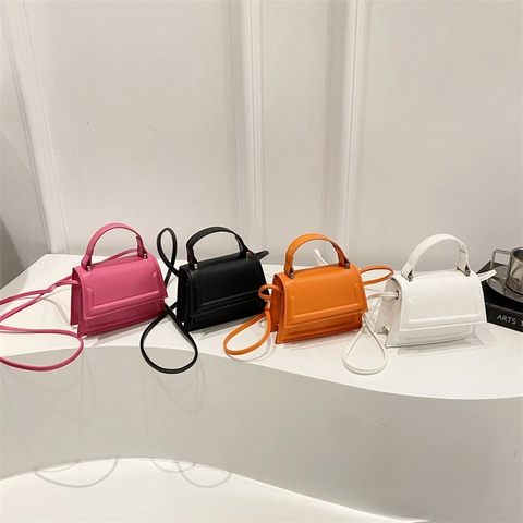 Women's Mini PU Leather Crossbody Bag Fashion Square Top Handle Handbag Minimalist Solid Color Flap Shoulder Bag Small Chic Accessory