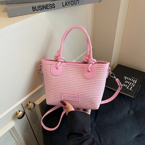 Women Woven Shoulder Bag Summer Casual Nylon Crossbody Bag Large Capacity Fashion Square Handbag For Daily Travel Beach Tote