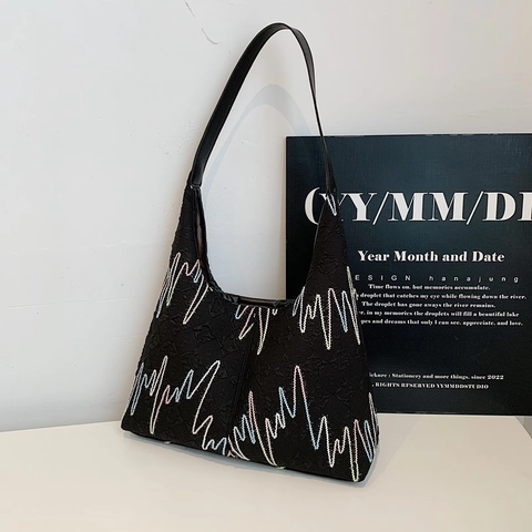 Sac Cabas en Nylon Brodé de Paillettes Avec Pochette pour Femmes Grande Capacité Monogramme Sac à Épaule Style Urbain Simple