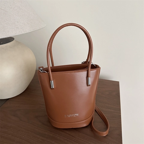 Bolso de Balde de Cuero PU Minimalista para Mujer Bolso Bandolera Retro Color Sólido Bolso Cuadrado Vertical Diario