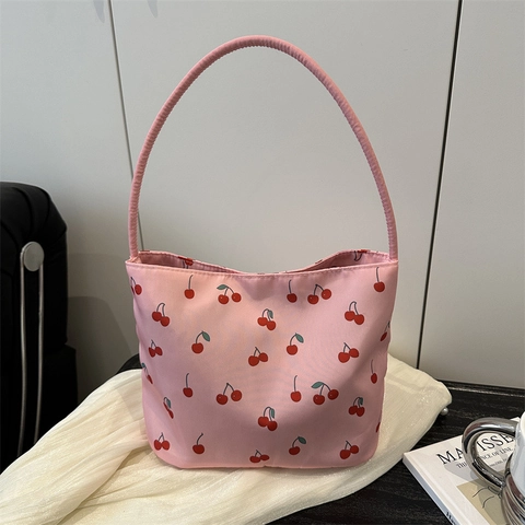 Sac à Épaule en Cuir PU pour Femmes avec Imprimé Cerise Sac à Main Décontracté à la Mode Sac Sous le Bras d'Été Grande Capacité Sac Dame Polyvalent