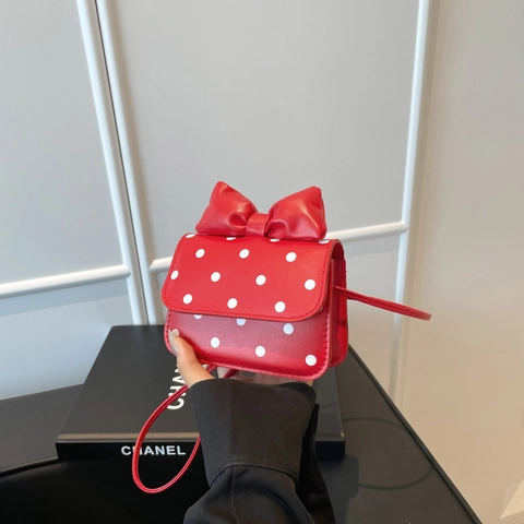Damen Fashion Polka Dot Schleife Mini Quadratische Schultertasche Süße PU Leder Umhängetasche Kleine Elegante Handtasche