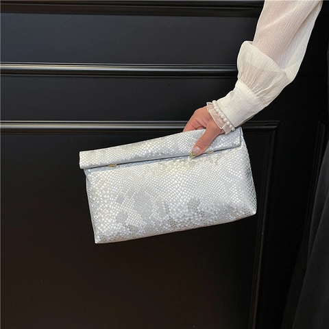 Borsa Clutch da Donna in Pelle PU con Motivo Serpentino Vintage Borsa a Tracolla a Busta alla Moda Grande Capacità per Festa
