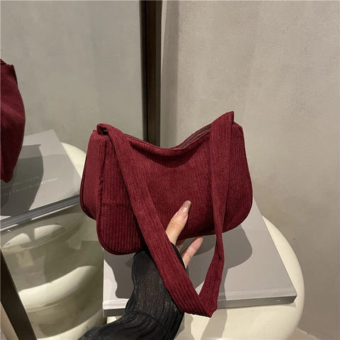 Bolso de Axila de Pana Retro Simple para Mujer Gran Capacidad Color Sólido Nailon Bolso de Hombro Casual Estilo Urbano