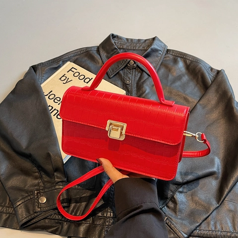 Petit Sac à Épaule Carré en Cuir PU Gaufré Crocodile pour Femmes Fermoir Métallique Vintage Sac Bandoulière Rétro Travail Quotidien